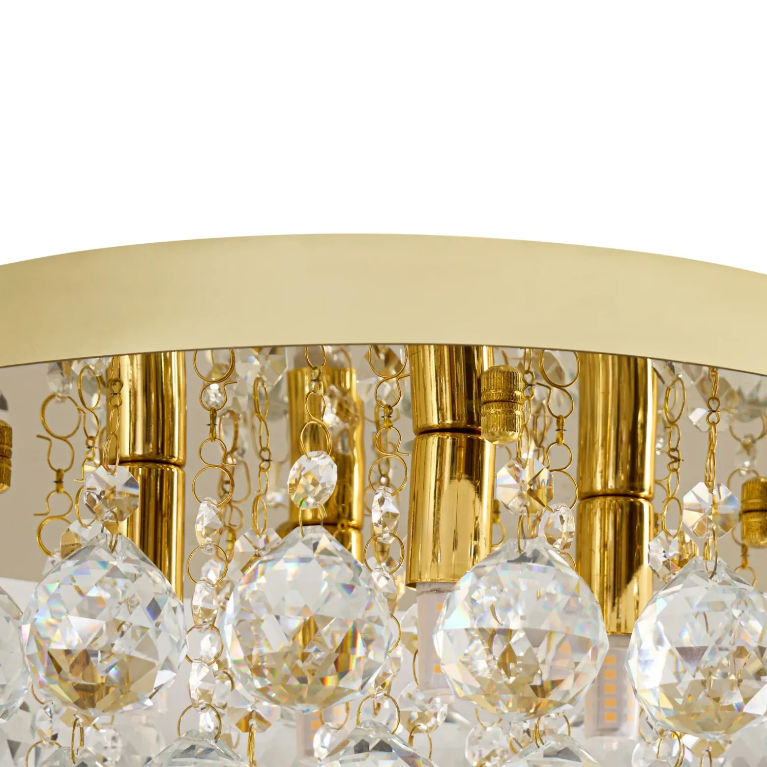 Plafón Lindby Gillion, 4 luces, dorada, cristal, Ø 35 cm