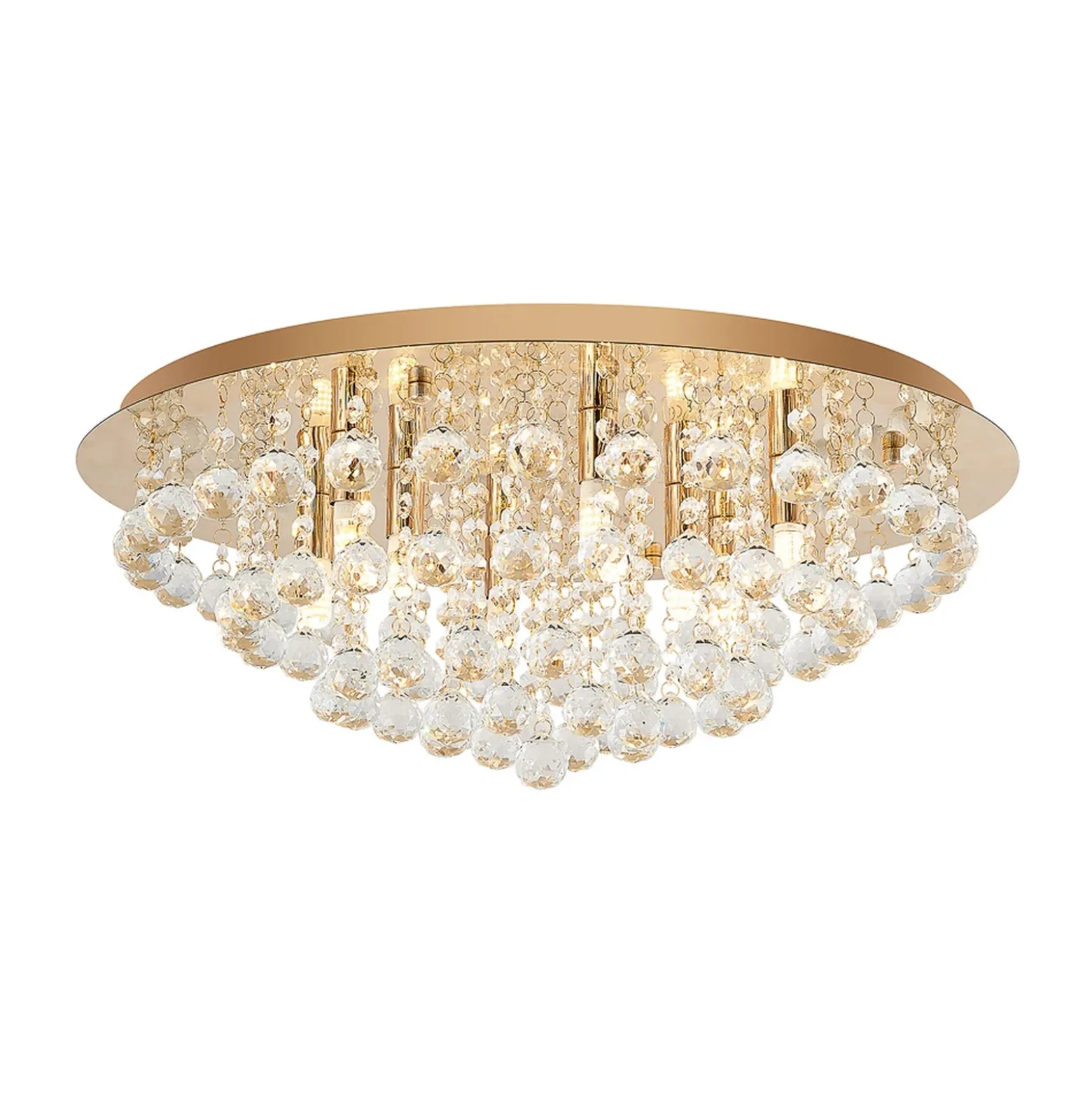 Plafón Lindby Gillion, 8 luces, dorado, cristal, Ø 55cm
