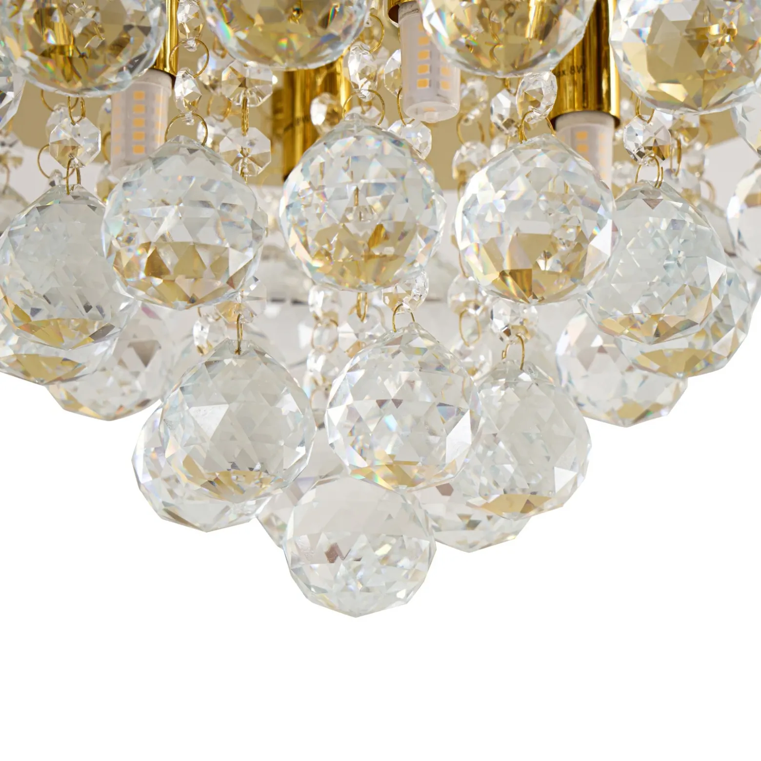 Plafón Lindby Gillion, 4 luces, dorada, cristal, Ø 35 cm