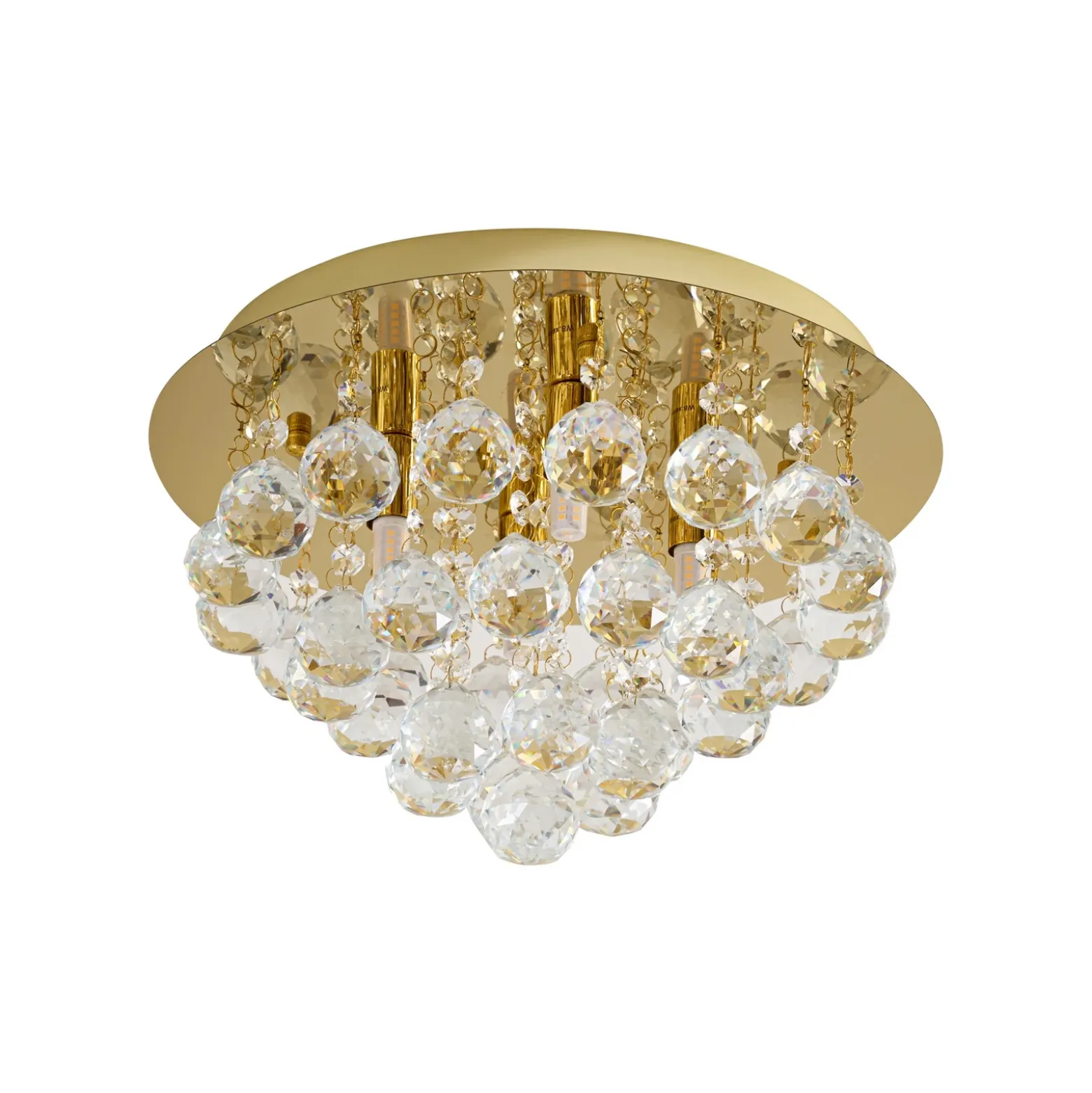 Plafón Lindby Gillion, 4 luces, dorada, cristal, Ø 35 cm