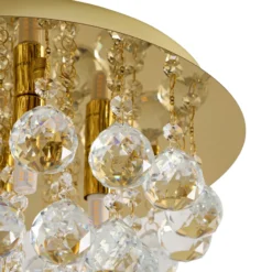 Plafón Lindby Gillion, 4 luces, dorada, cristal, Ø 35 cm
