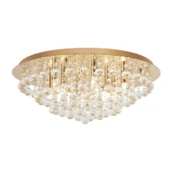 Plafón Lindby Gillion, 8 luces, dorado, cristal, Ø 55cm