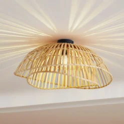Plafón Lindby Ilajus, Ø 62 cm, bambú natural