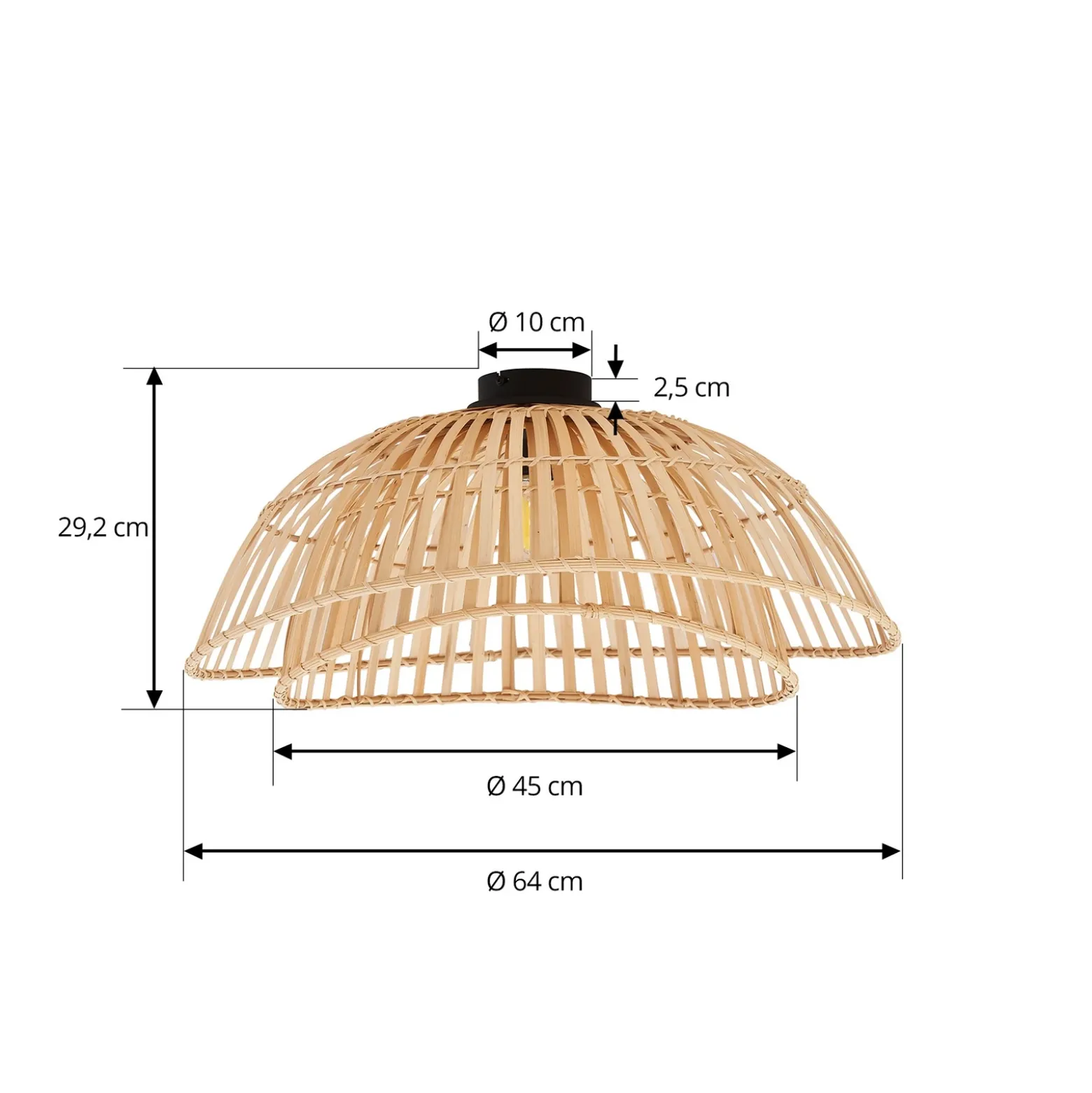 Plafón Lindby Ilajus, Ø 62 cm, bambú natural