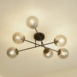 Plafón Lindby Isamer, gris humo, Ø 80 cm, globo