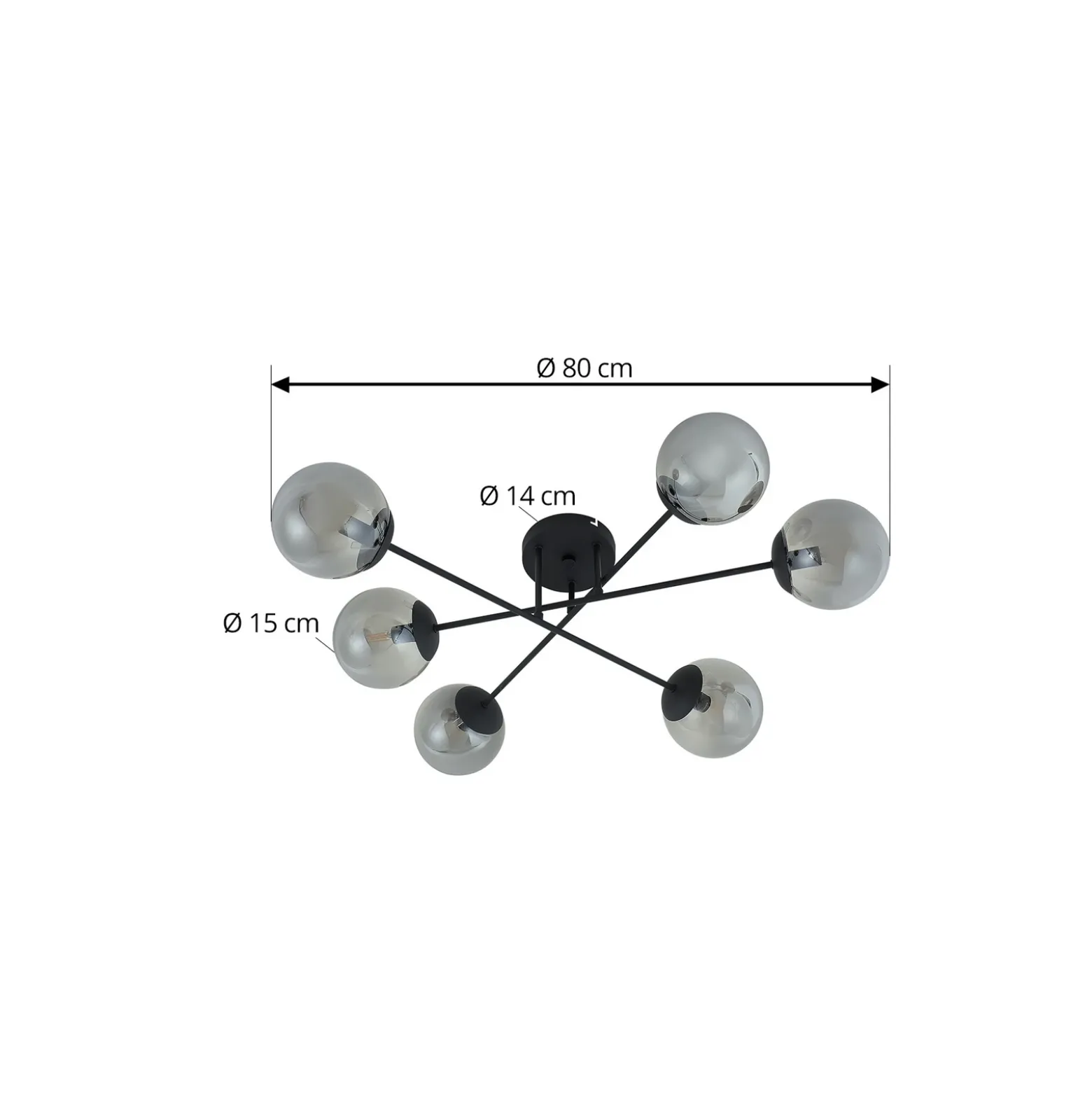 Plafón Lindby Isamer, gris humo, Ø 80 cm, globo