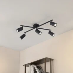 Plafón Lindby Joffrey, 78 cm, negro, 5 luces, GU10