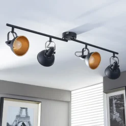 Plafón Lindby Julin, 85 cm, 4 luces, negro-dorado