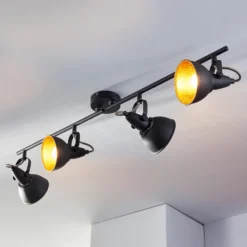 Plafón Lindby Julin, 85 cm, 4 luces, negro-dorado