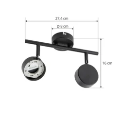 Plafón Lindby Jyla, 2 luces, negro mate