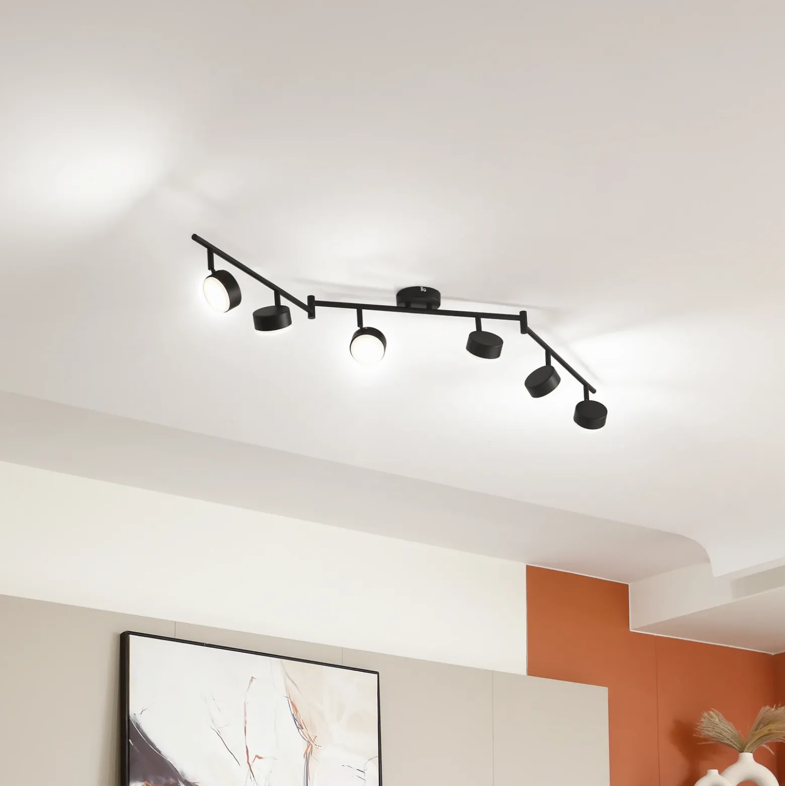 Plafón Lindby Jyla, 6 luces, negro mate