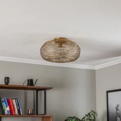 Plafón Lindby Kaviya, dorado, Ø 40 cm, hierro, E27