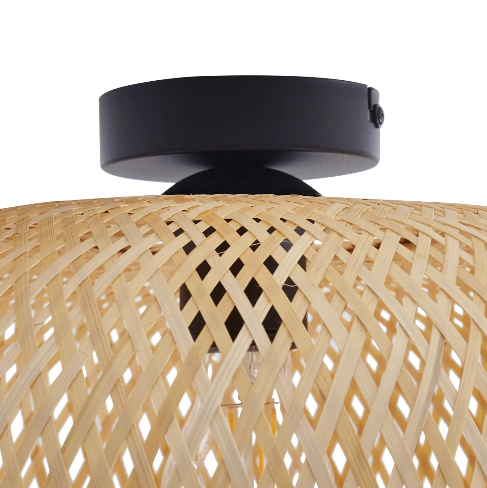Plafón Lindby Kessia, bambú natural, Ø 40 cm