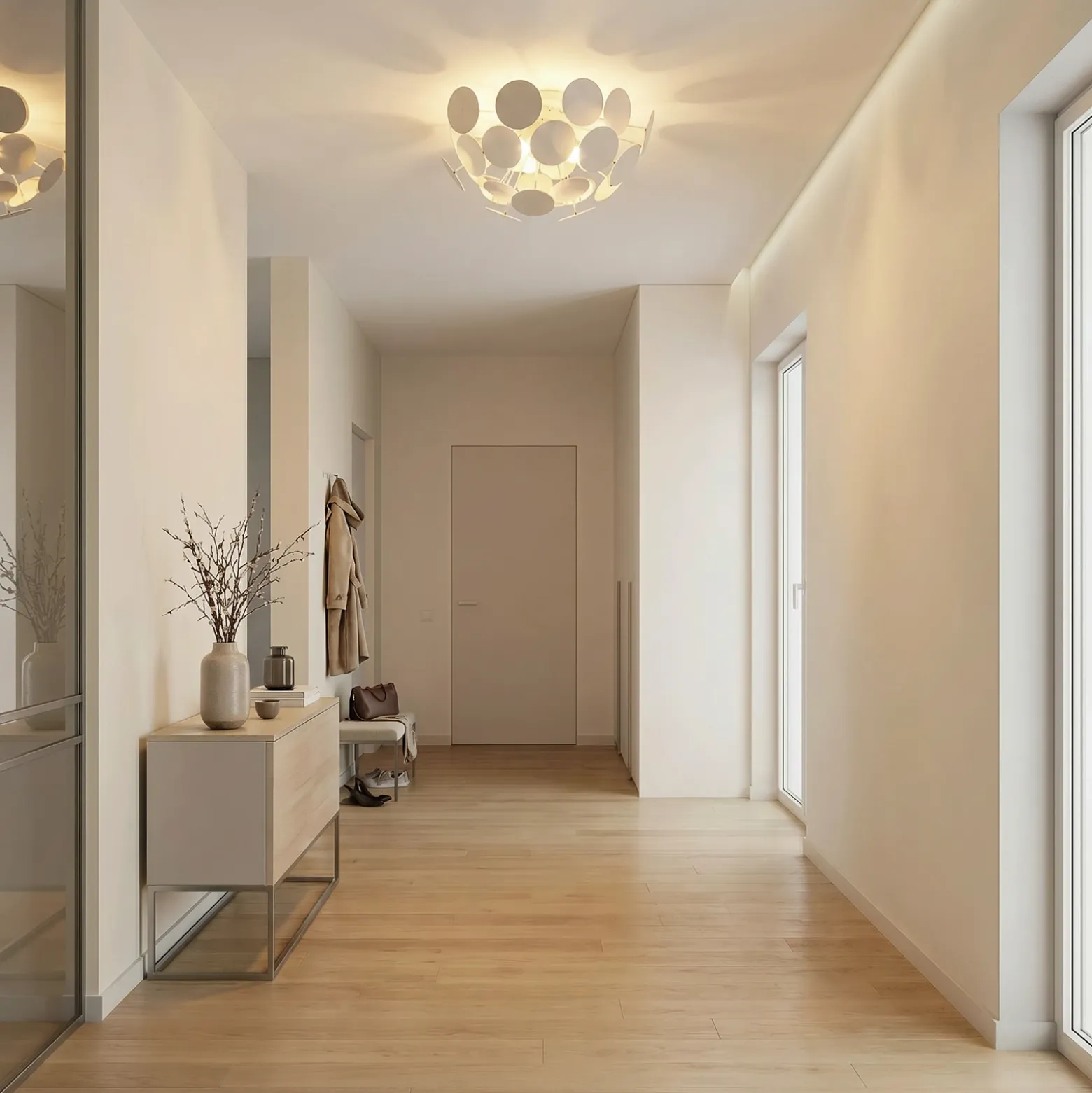 Plafón Lindby Kinan, Ø 54 cm, blanco, metal, E14