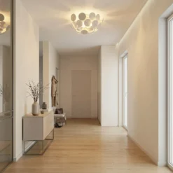 Plafón Lindby Kinan, Ø 54 cm, blanco, metal, E14