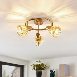 Plafón Lindby Kosta, 47 cm, 3 luces, color latón