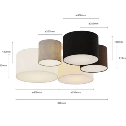 Plafón Lindby Laurenz, 5 luces, marrón/beige, textil