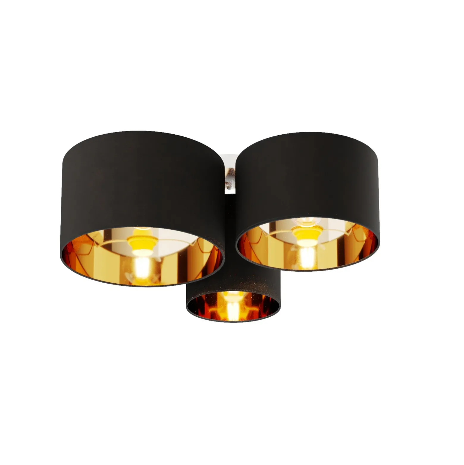 Plafón Lindby Laurenz, 3 luces, negro/dorado, textil