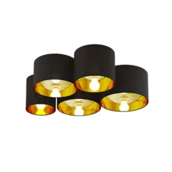 Plafón Lindby Laurenz, 5 luces, negro/dorado, textil