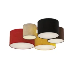 Plafón Lindby Laurenz, 5 luces, rojo/amarillo, textil