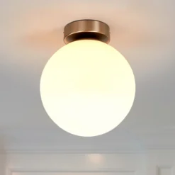 Plafón Lindby Lennie, blanco, cristal, Ø 20 cm, IP44, E27
