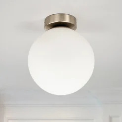 Plafón Lindby Lennie, blanco, cristal, Ø 20 cm, IP44, E27