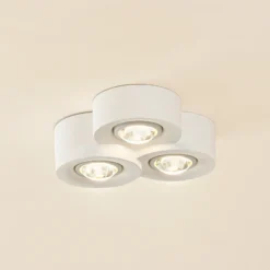 Plafón Lindby Levia, 3 luces, 26x24,5cm, blanco, escayola