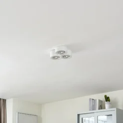 Plafón Lindby Levia, 3 luces, 26x24,5cm, blanco, escayola