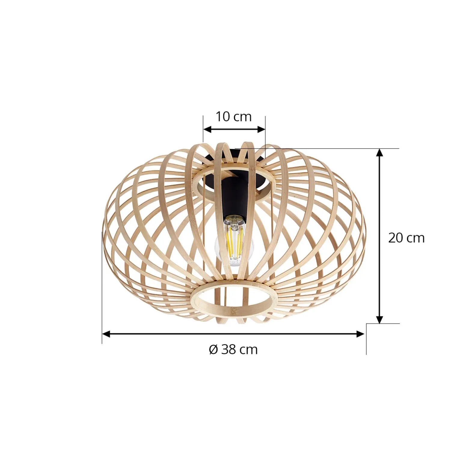 Plafón Lindby Lielle, bambú natural, Ø 38 cm