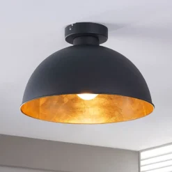 Plafón Lindby Lya, Ø 31 cm, negro-oro, metal, E27