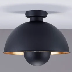 Plafón Lindby Lya, Ø 31 cm, negro-oro, metal, E27