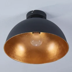 Plafón Lindby Lya, Ø 31 cm, negro-oro, metal, E27