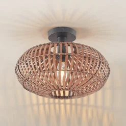 Plafón Lindby Majeora, Ø 40 cm, marrón, bambú