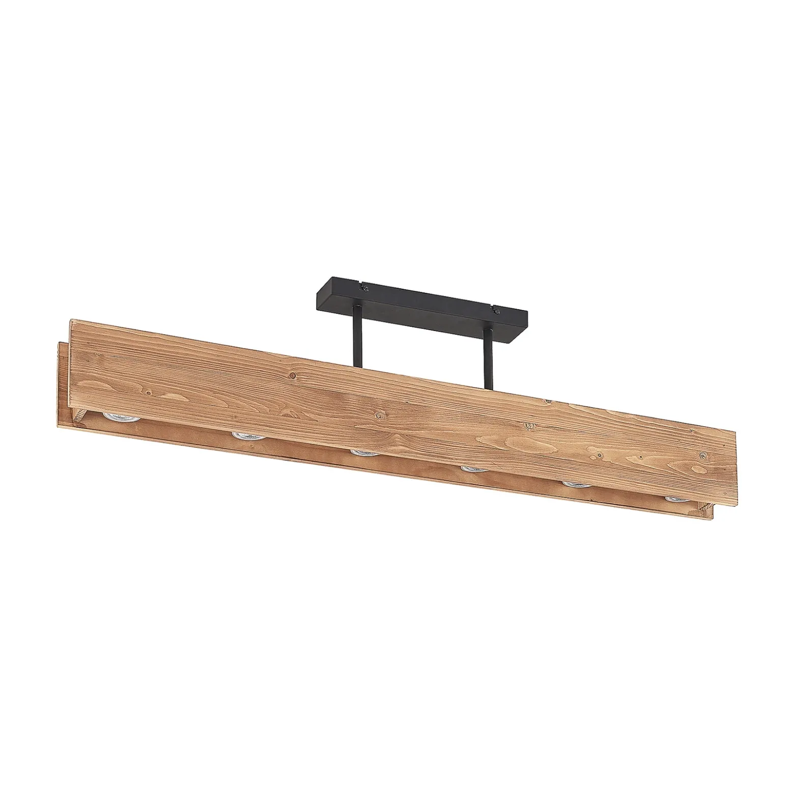 Plafón Lindby Malwin, GU10, 100 cm de largo, 6 luces, madera