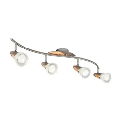 Plafón Lindby Marena, 4 luces, cristal, madera, 83 cm de largo