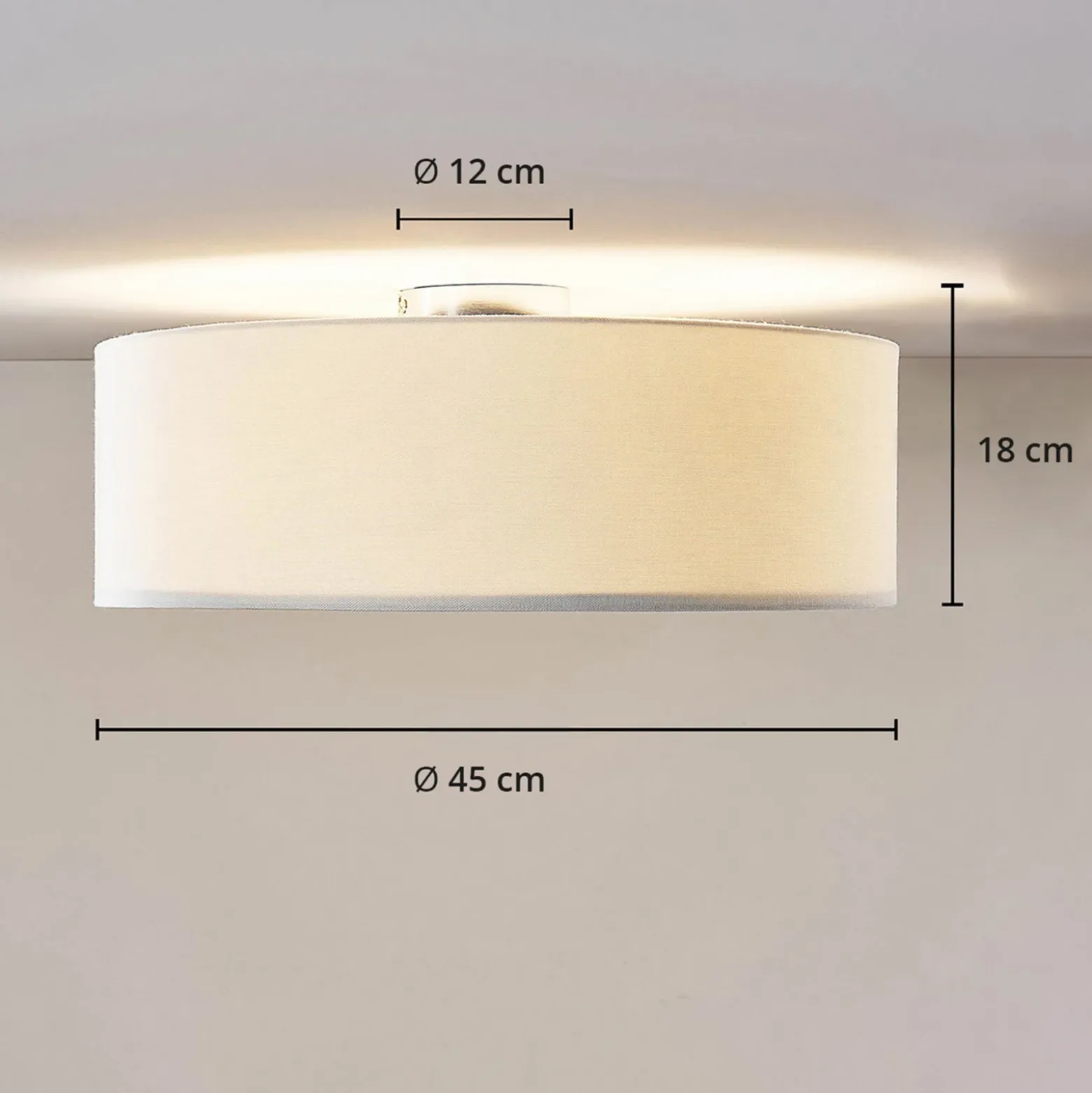 Plafón Lindby Mariat, blanco, lino, Ø 45 cm, E27