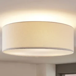 Plafón Lindby Mariat, blanco, lino, Ø 45 cm, E27