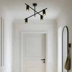 Plafón Lindby Marilou, negro arena, 4 luces, Ø 70cm