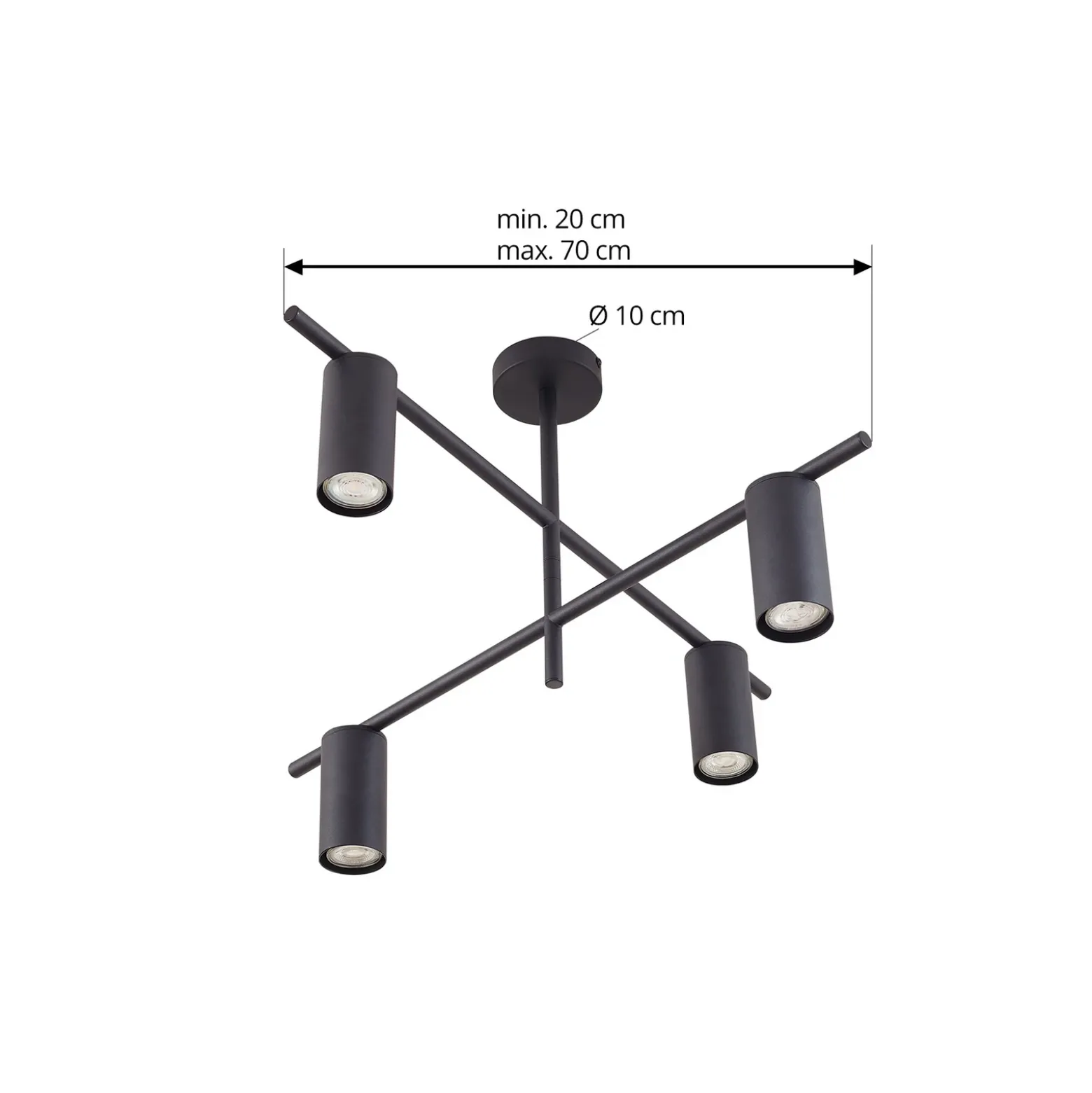 Plafón Lindby Marilou, negro arena, 4 luces, Ø 70cm