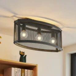 Plafón Lindby Mizgin con rejilla de 3 luces