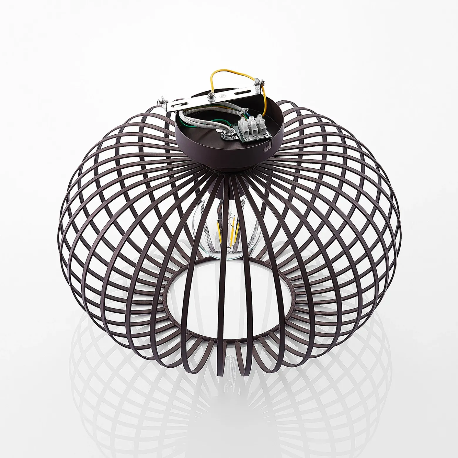 Plafón Lindby Nahele, marrón, metal, Ø 40 cm, E27