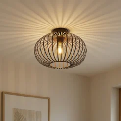 Plafón Lindby Nahele, marrón, metal, Ø 40 cm, E27