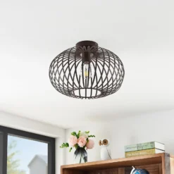 Plafón Lindby Nahele, marrón, metal, Ø 40 cm, E27