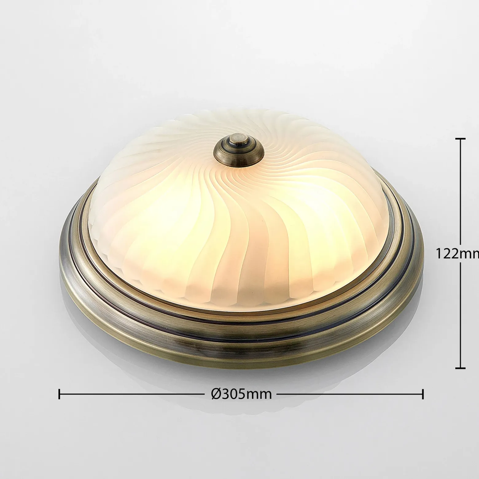 Plafón Lindby Pakka, color latón, cristal, 31 cm, E27