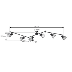 Plafón Lindby Piena, negro, 6 luces, metal, 150 cm