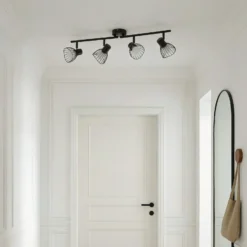 Plafón Lindby Piena, negro, 4 luces, metal, 70 cm