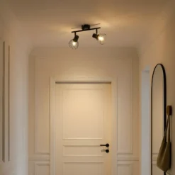 Plafón Lindby Piena, negro, 2 luces, metal, 39 cm