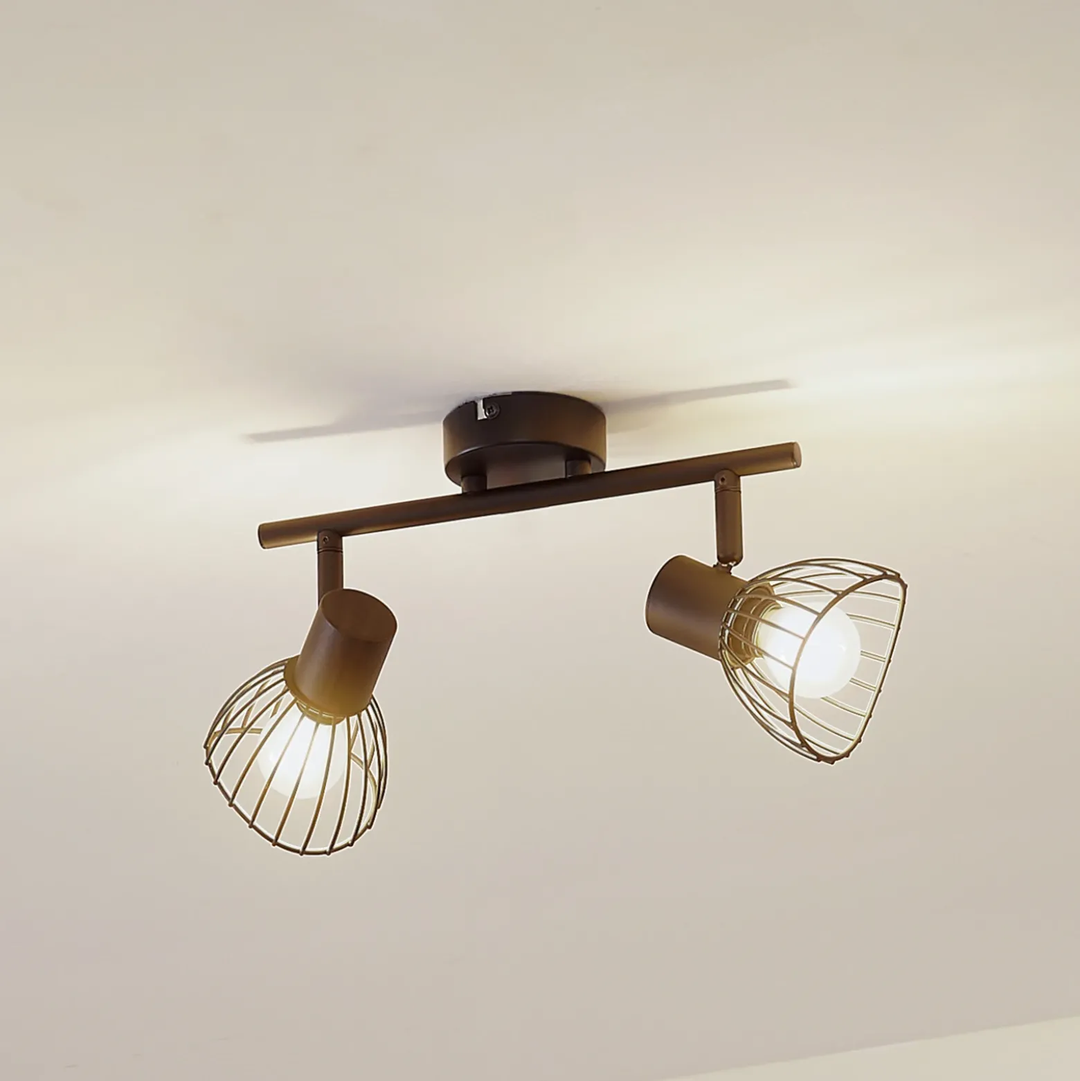 Plafón Lindby Piena, negro, 2 luces, metal, 39 cm