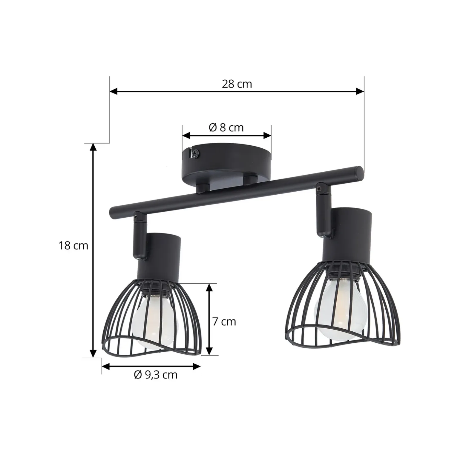 Plafón Lindby Piena, negro, 2 luces, metal, 39 cm