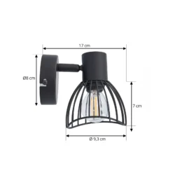 Plafón Lindby Piena, negro, 1 luz, metal, Ø 9,3cm